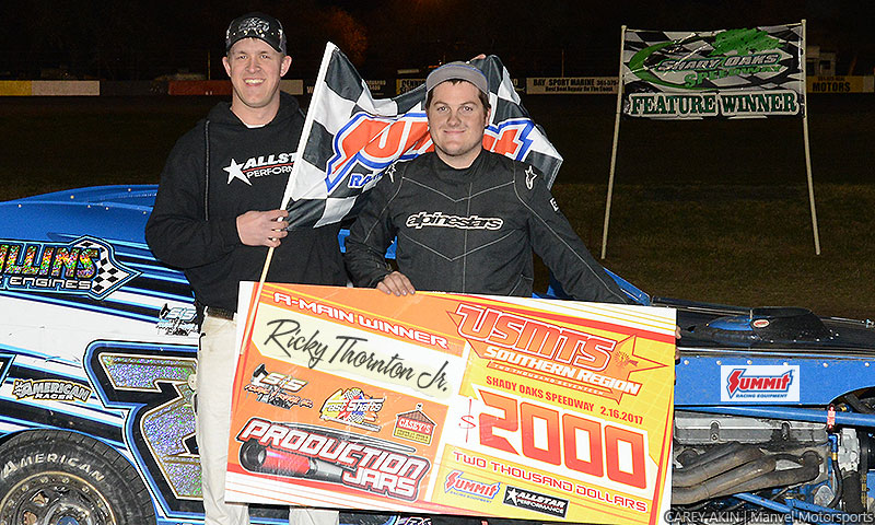 Thornton fourth winner in four races, snares USMTS opener at Shady Oaks Speedway
